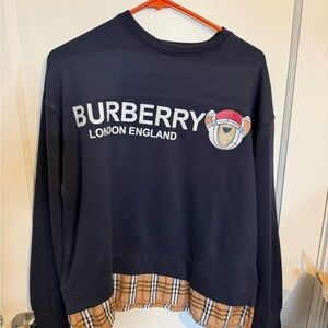 Burberry Navy Sweatshirt with White Logo and Multicolor Patch size L